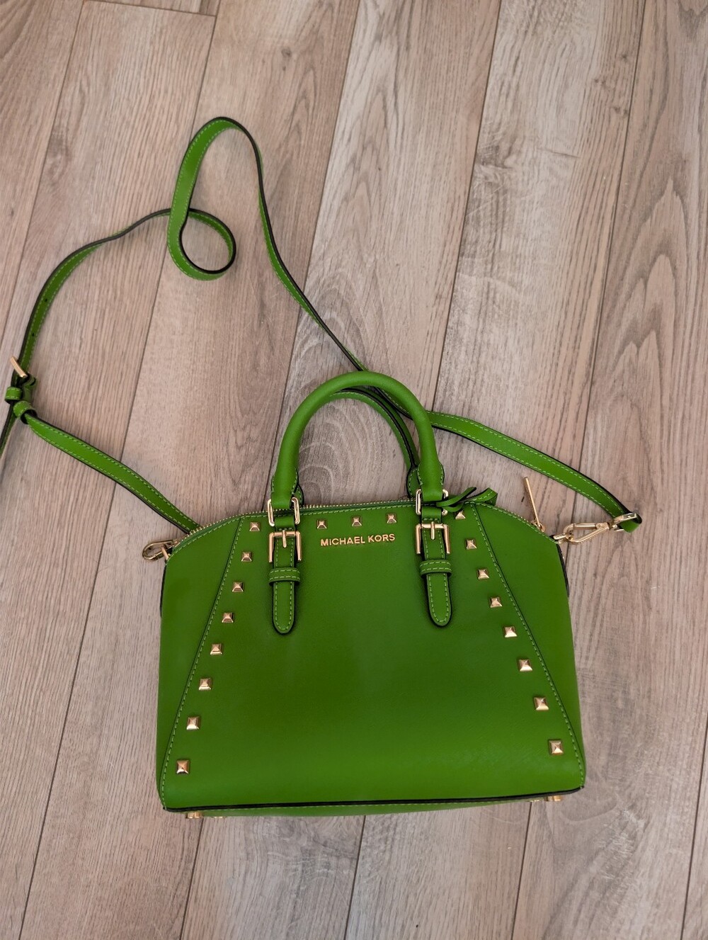 Michael Kors Lime Green Studded Satchel with Crossbody Strap